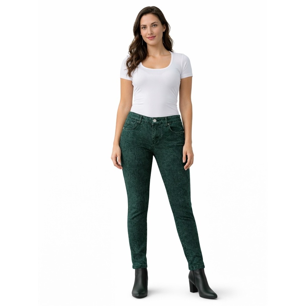 FIRE LOS ANGELES Dark Green Snakeskin Print Skinny Jeans Size 11